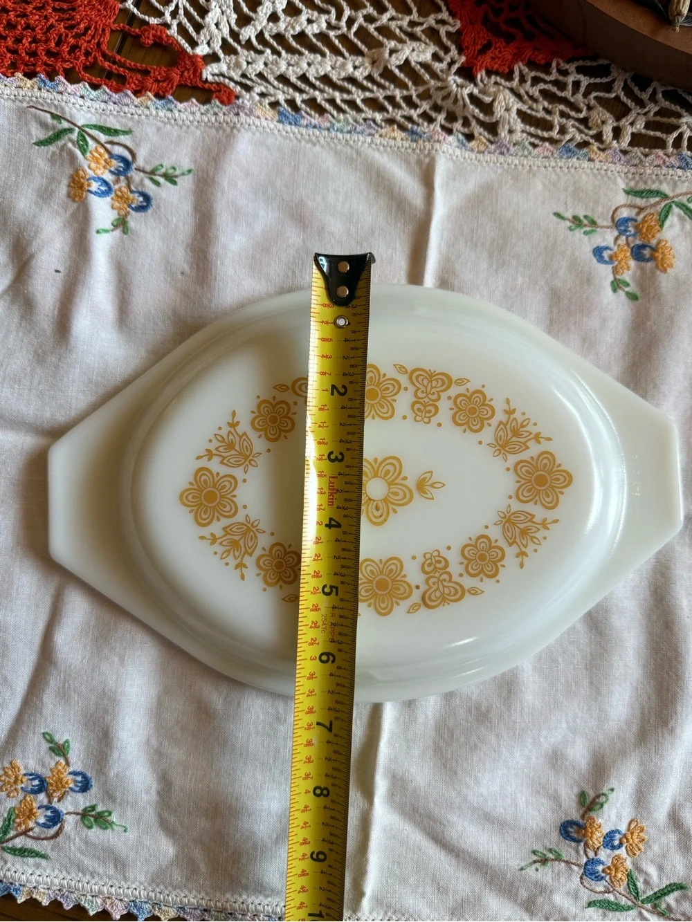 Pyrex White Milk Glass Casserole Lid with Gold Floral Pattern